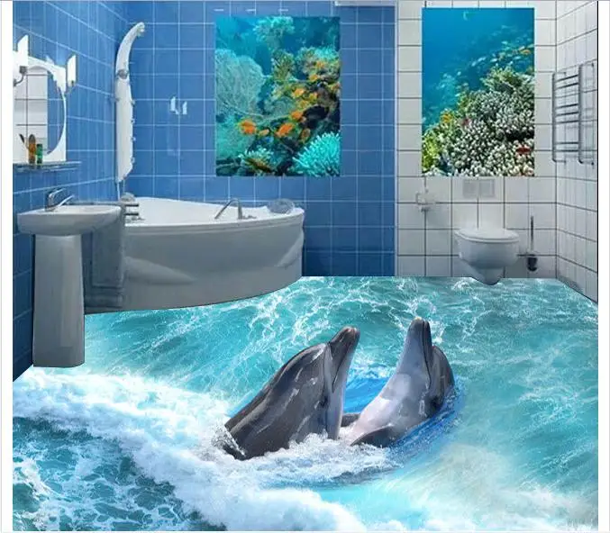 Пользовательские фото обои 3d напольные настенные ПВХ дельфины 3 d подводный мир