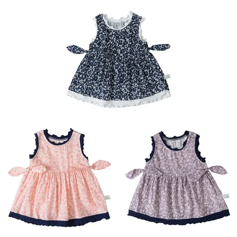 Летнее платье повседневное милое дизайнерское без рукавов для маленьких девочек