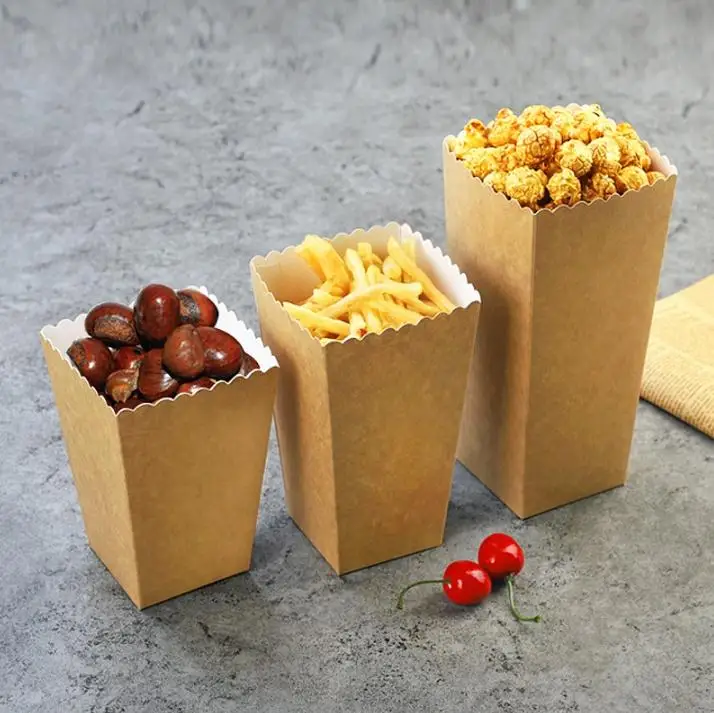 Одноразовая крафт бумага чашка для попкорна коробка закусок бумажная картофеля