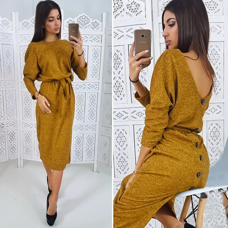 Женское винтажное платье с v-образным вырезом на пуговицах однотонное вечернее
