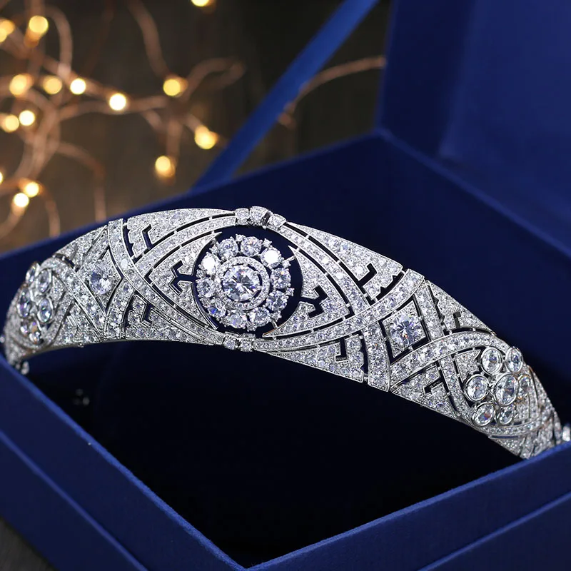 SLBRIDAL Классическая свадебная тиара с кубическим цирконием головная повязка CZ