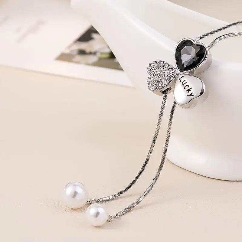 Silver Роскошные Стразы, ожерелье s& Кулоны, модные длинные массивные подвески в виде сердца, жемчужная подвеска, ожерелье для свитера, Женские Ювелирные изделия, бижутерия - Окраска металла: Silver