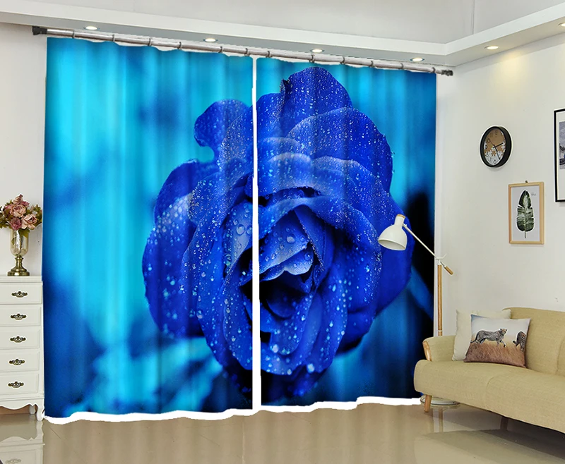 

Customizable Blackout Curtains Drapes blue rose 3D Print Window decorate For Living room Bed room Office Hotel Wall Tapestry