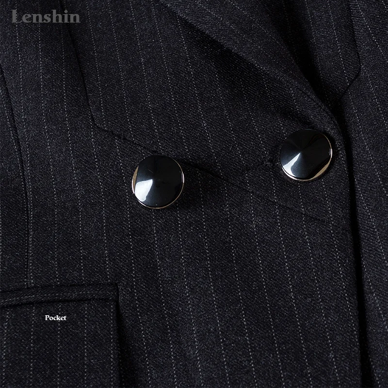 Женский деловой костюм Lenshin черный мягкий в полоску из двух предметов деловая