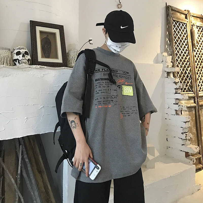 Весна-лето 2019 новая свободная футболка с короткими рукавами и принтом sufeng |