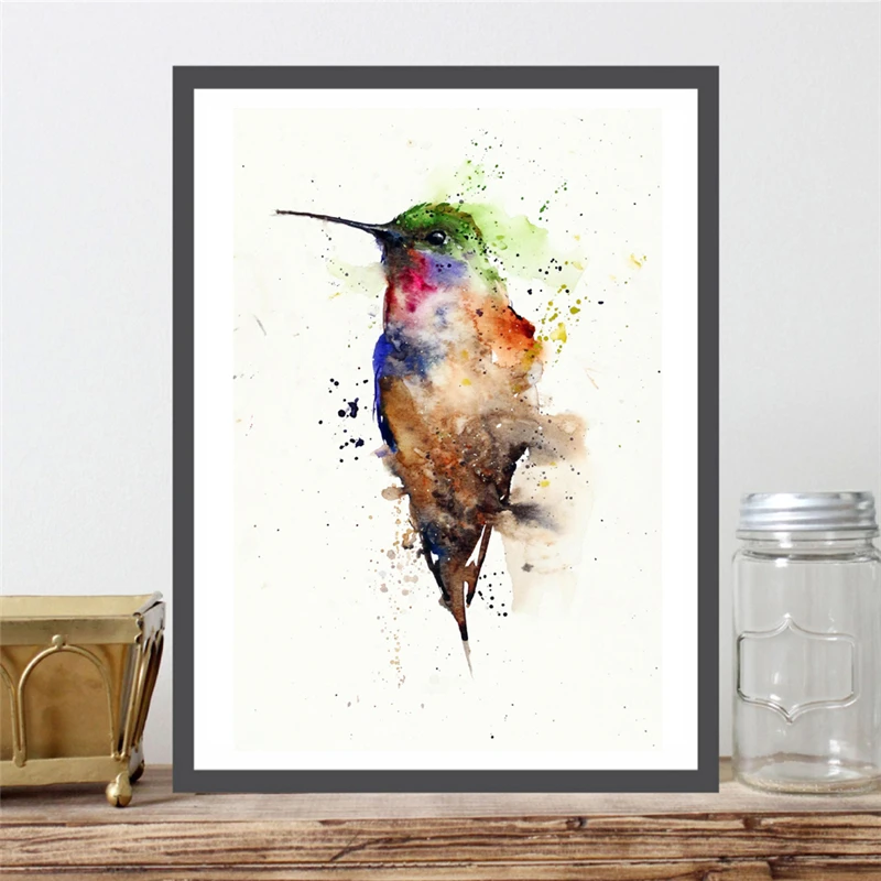 Минималистичная Акварельная Настенная картина Hummingbird плакат на холсте и печать