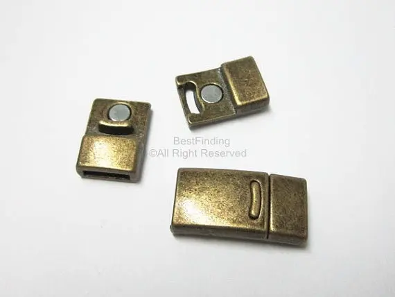

Flat magnetic clasp 10x2mm Antique bronze Flat leather clasp FC05B