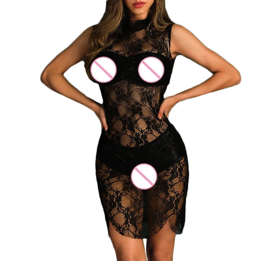 

Women Underwear New Sheer Lace Hot Sell Dress Sleeveless Mini Nightdress bielizna erotyczna lingerie femme soutien gorge dame