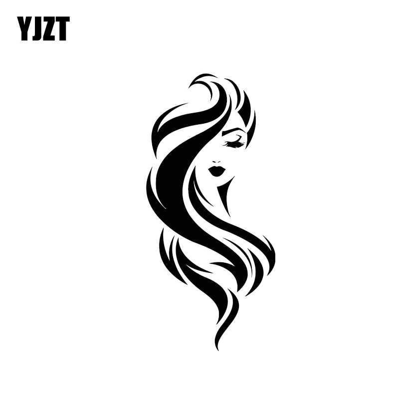 

YJZT 8.9*19.2CM Sexy Long Hair Quiet Girl Face Good Quality Black/Silver Vinyl Decal Fantastic Style Car Sticker C20-0460