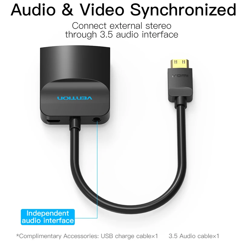 Vention Mini HDMI адаптер К VGA конвертер кабель позолоченный 1080P папа к женскому питанию