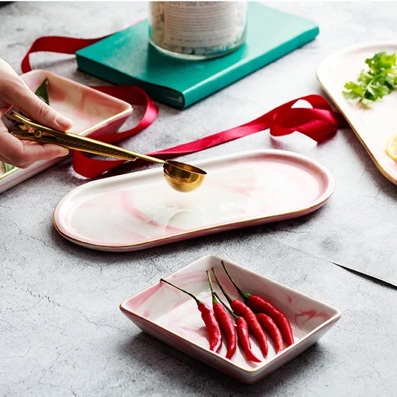 Овальный поднос прямоугольная ГЛУБОКАЯ ТАРЕЛКА розовое блюдо Marbling столовая
