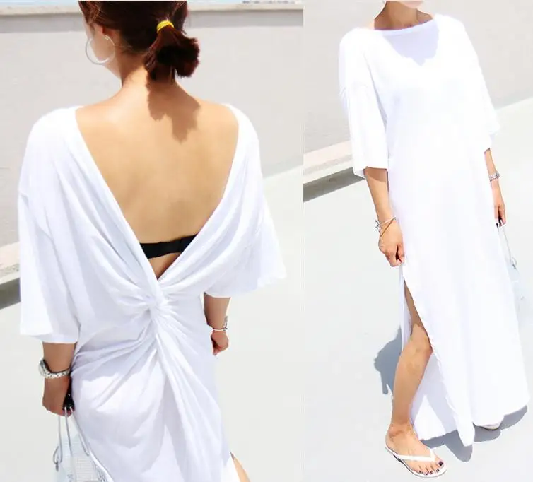 2017 Корея Стиль чистый цвет задней стороне плиссированные dress-L976 | Женская одежда