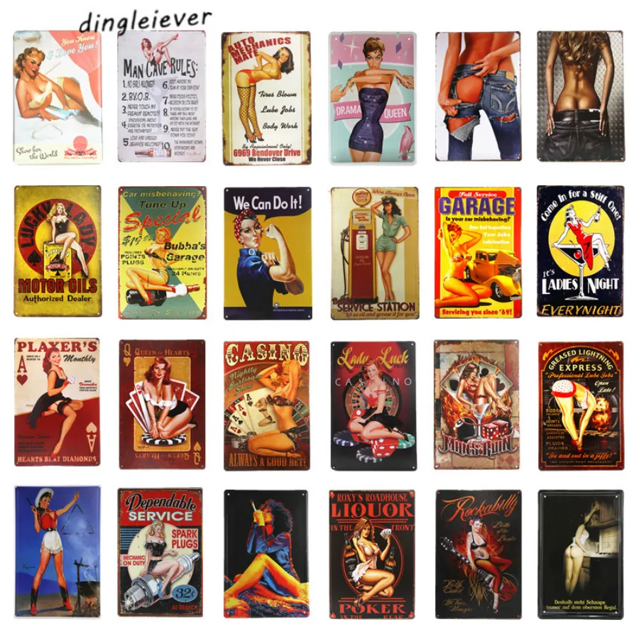 DL-TIN гаражный Знак pin up hot rod человек пещера художника на работе металлический знак 8x12 дюймов