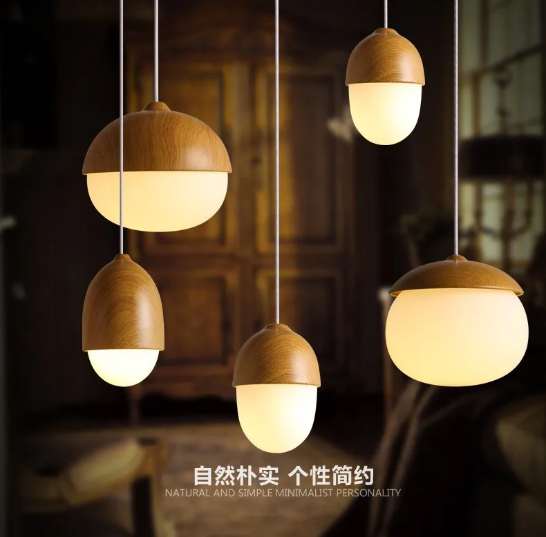 Modern nordic oak glass pendant lights loft decoration indoor kitchen island hanging light fixture dinging room E27 | Освещение