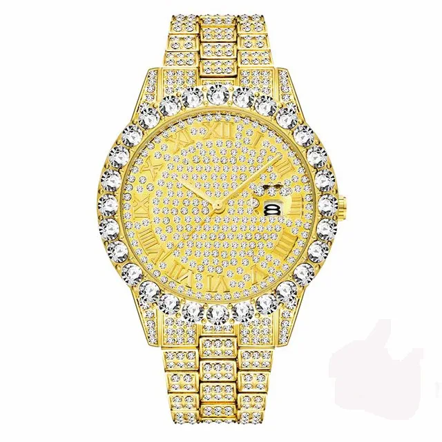 ALL Gold TOPGRILLZ мужские часы серебристого и золотого цвета мужские часы лучший бренд класса люкс браслет с бриллиантами кварцевые наручные часы из нержавеющей стали деловые часы - Цвет: ALL Gold