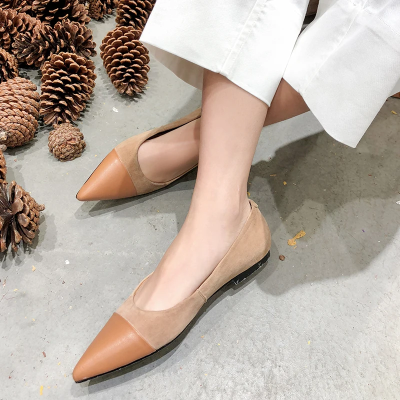 

WETKISS Kid Suede Flats Women Pointed Toe Footwear Shallow Leather Shoes Female Fashion Casual Shoes Woman 2019 New Summer