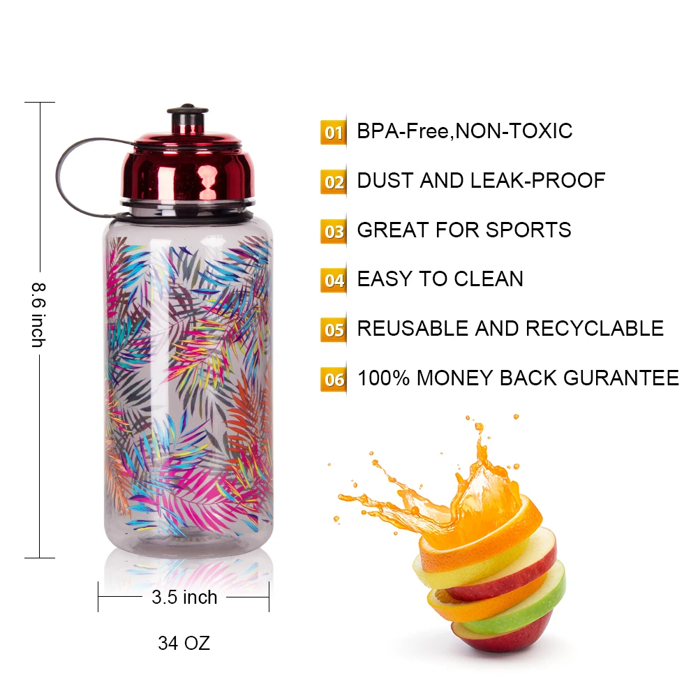 34ozSports бутылка для воды C большой емкости без BPA быстрая вода 1000 мл герметичные