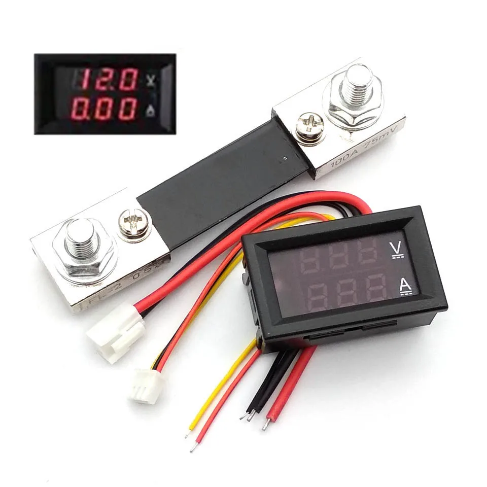 Red LED Цифровой вольтметр Амперметр постоянного тока 0-100 в 100А, двойной дисплей, детектор напряжения, панель измерителя тока, ампер, вольтметр 0,2", красный, синий светодиодный - Цвет: Red LED