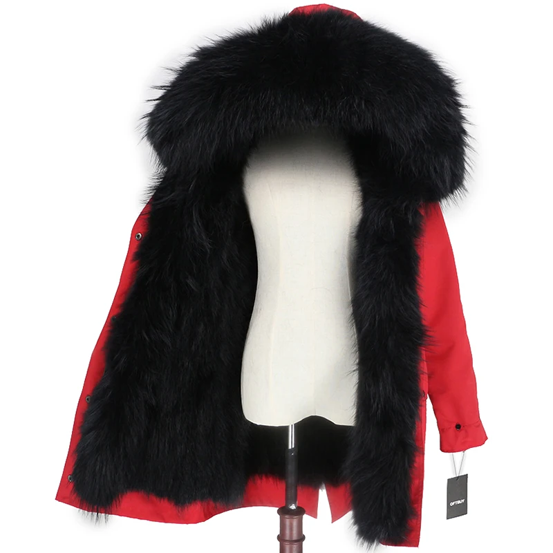 red black black OFTBUY, водонепроницаемая парка, Длинные парки, натуральный Лисий мех, худи, натуральный Лисий мех, подкладка, зимняя куртка для женщин, Съемная куртка, уличная одежда, новинка - Цвет: red black black