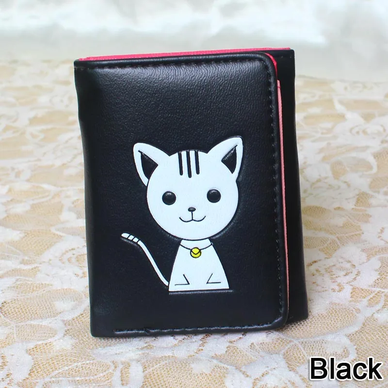 Black Женские кошельки с персонажами мультфильмов из искусственной кожи, короткий кошелек с кошкой, Дамские кошельки для девушек, сумочка-клатч, кошелек для монет, женский кошелек, держатель для карт, подарки - Цвет: Black