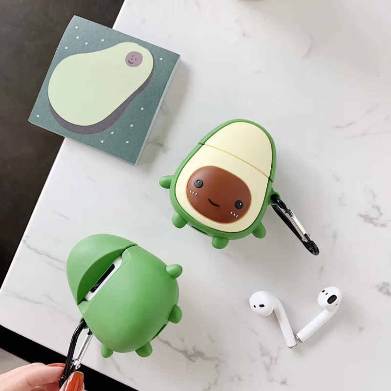 Для AirPods чехол милый 3D мультфильм авокадо наушники чехол для Apple Airpods 2 силиконовые наушники чехол для Air pods Earpods ремешок
