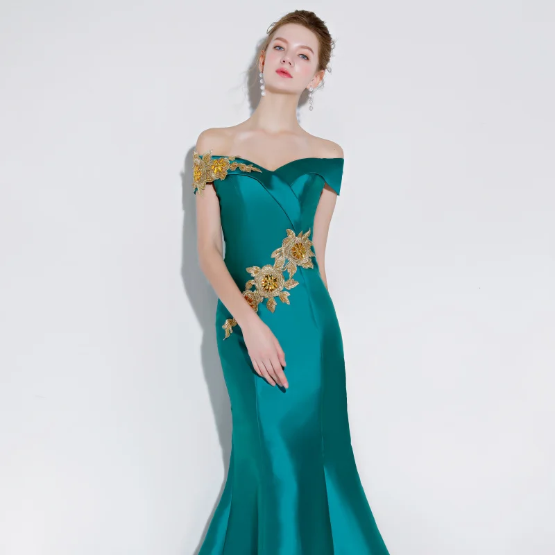 SSYFashion новый сексуальный русалка вечернее платье Зеленые атласные Кружевные
