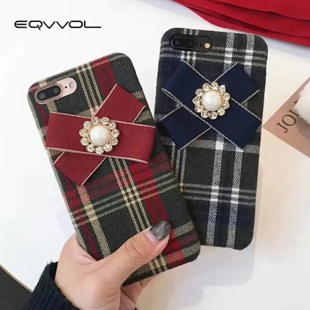 Eqvvol клетчатый Ретро Европейский Стиль чехол для iPhone X 8 7 6 S Plus тканевая