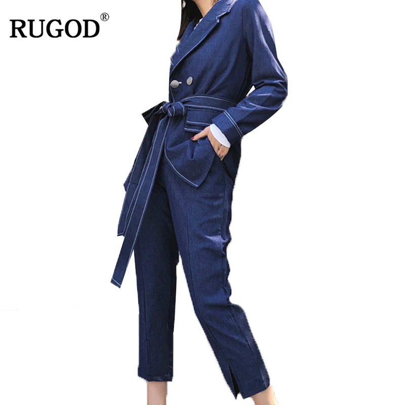 RUGOD 2018 новый офисный Женский комплект из двух предметов деловой костюм со штанами