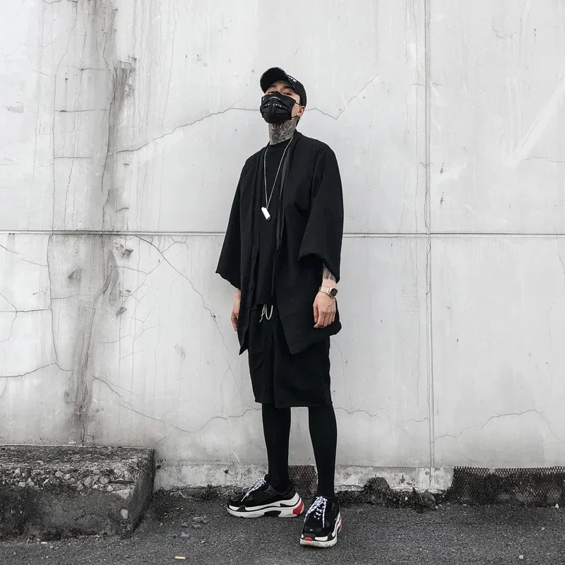 Мужское японское кимоно черный кардиган куртка с драконом в стиле ретро|Мужские