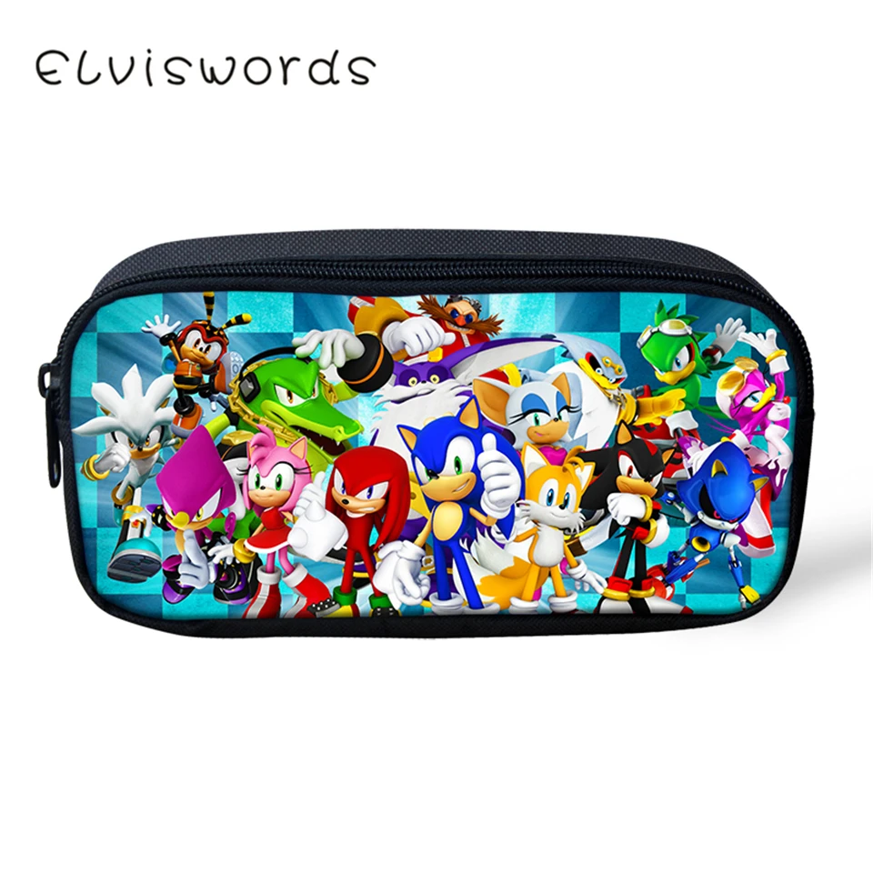 ELVISWORDS детский чехол-карандаш Sonic с рисунком ежа, Студенческая коробка для канцелярских принадлежностей, модные школьные принадлежности, сумки для ручек, Мультяшные косметологи