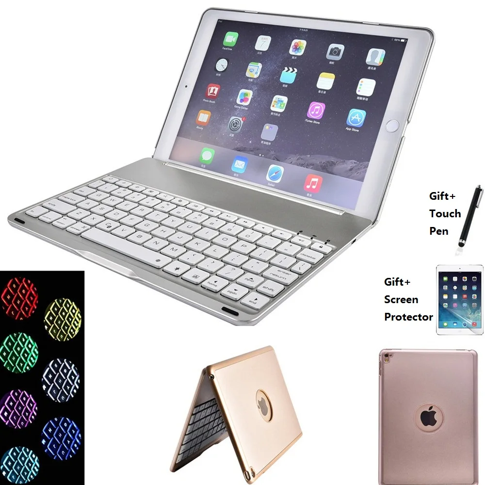 7 Цвета подсветкой светильник Беспроводной Bluetooth клавиатура чехол Обложка для iPad