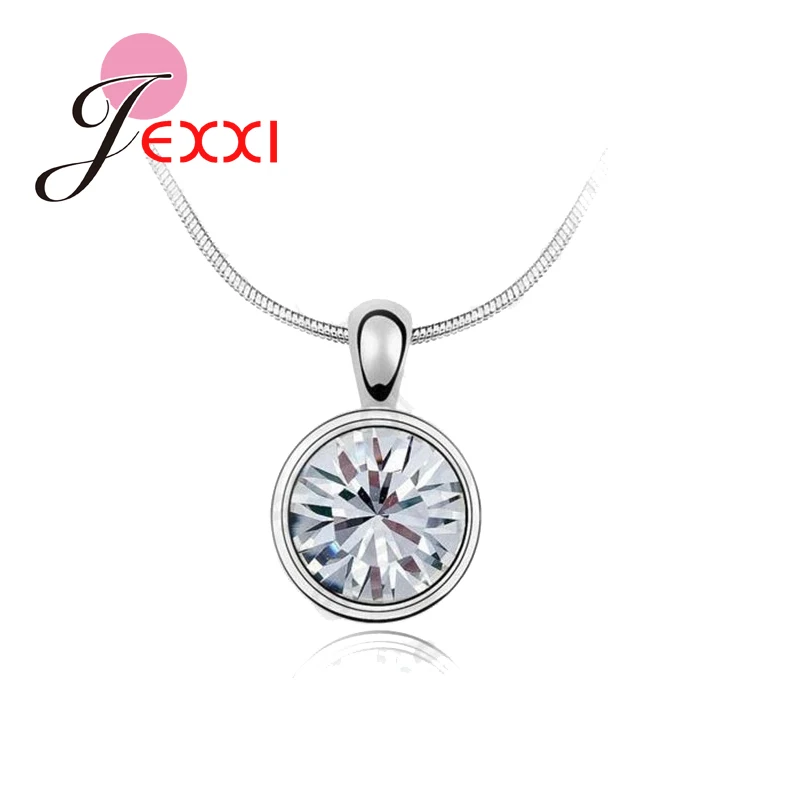 

Factory Price Classic Round 925 Sterling Silver Necklace With Clear Cubic Zironia For Women Female Party Wedding Jewelry