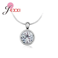 factory price classic round 925 sterling silver necklace with clear cubic zironia for women female party wedding jewelry
