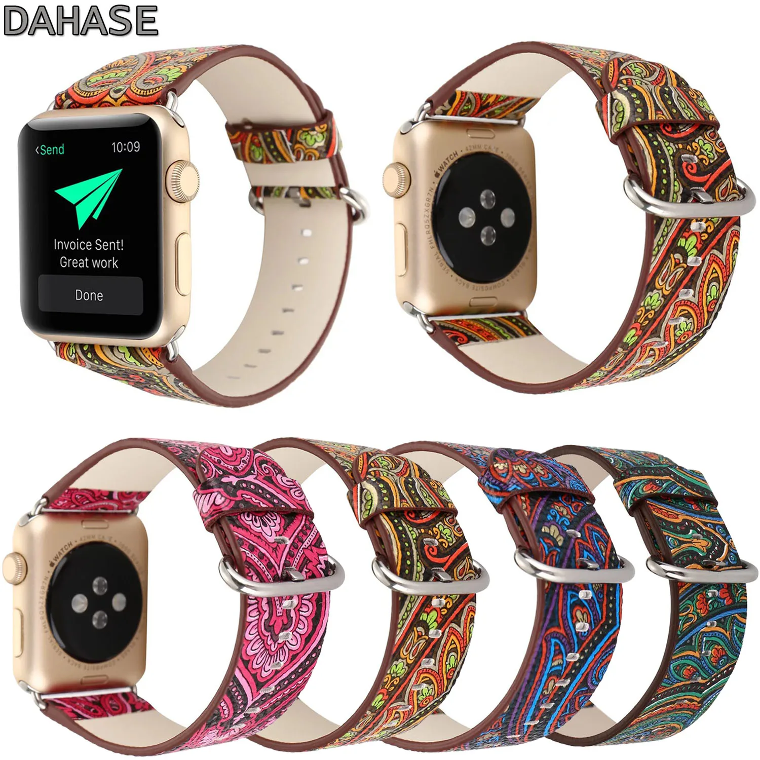 

DAHASE Colorful National Folk Style Bohemia Leather Strap for Apple Watch iWatch Series 1 2 3 Band 38mm 42mm Bracelet Wristband