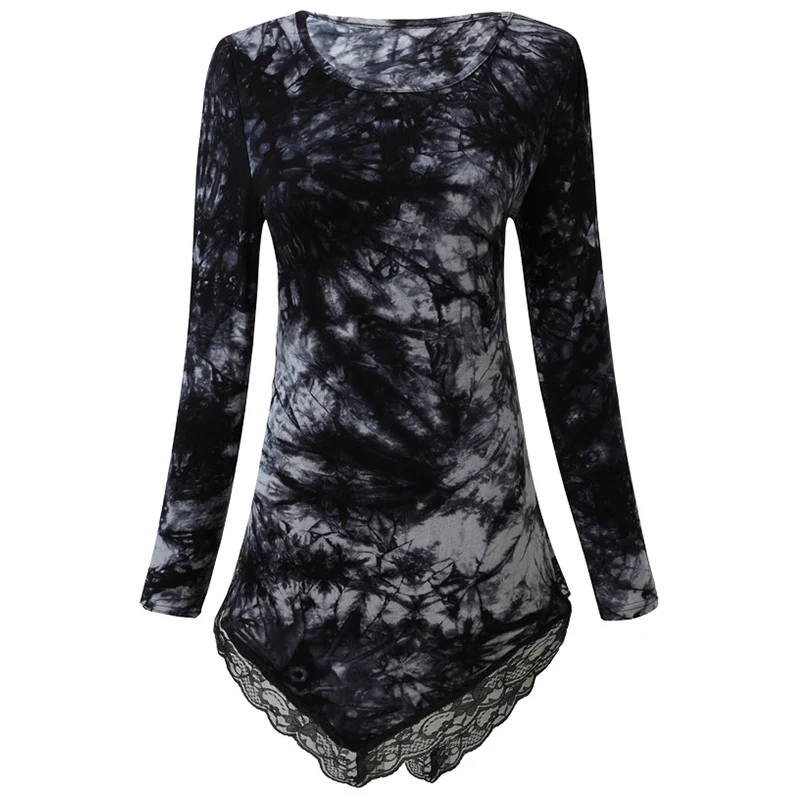 Женщин Печатных Долго Майка Женщины Повседневная Черный Нерегулярные Хем Топы