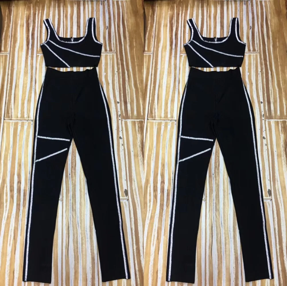 Женские черные брюки укороченный топ длинные комплект из 2 предметов