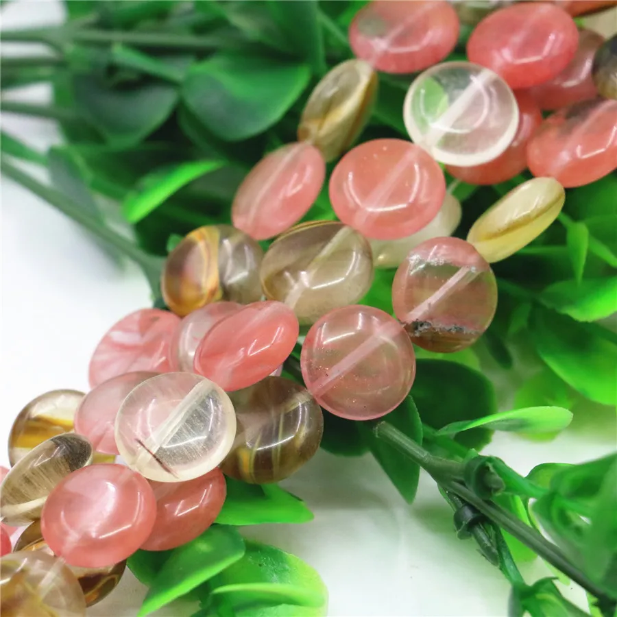 Natural 12mm 14mm Pink Watermelon Tourmaline Coin Round Beads Handicrafts Jewelry Making Gifts for Women Loose 15inch Y126 | Украшения и