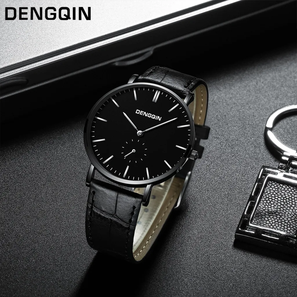 

DENGQIN Men Wrist Watch Luxury Quartz Sport Stainless Steel Dial Leather Band man watches mens watches military army male clock