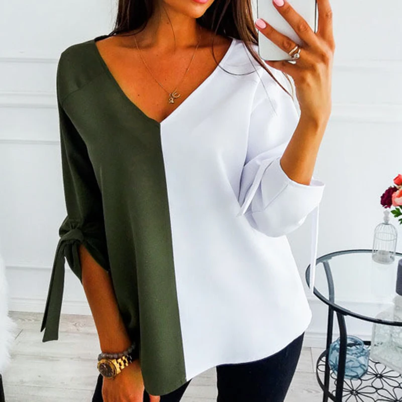 Пикантные V образным вырезом Blusas Femininas Женская блузка однотонная шифоновая блуза