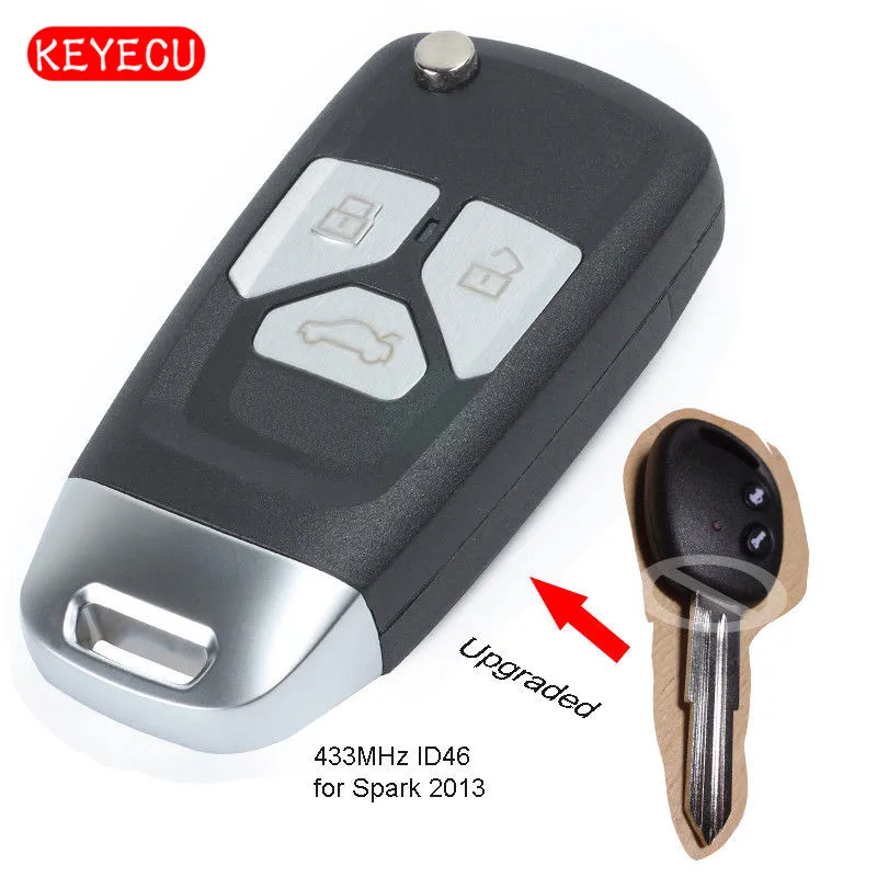 

Keyecu Upgraded Flip Replacement Remote Key Fob 433MHz ID46 for Chevrolet Spark 2013
