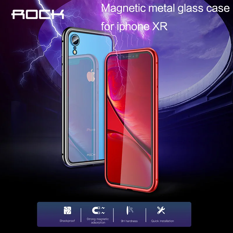 Rock магнитный металлический стеклянный чехол для iPhone XR противоударный ультра