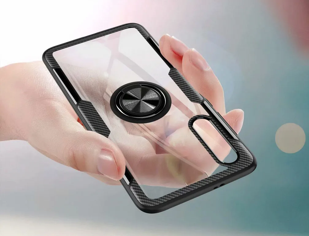 Прозрачный чехол для Xiaomi Mi 9 на магнитной присоске с кольцом палец мягкий из ТПУ