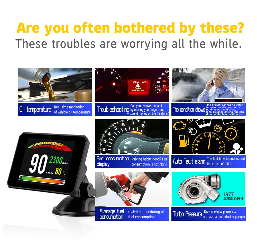 GEYIREN P16 5,8 TFT OBD Hud Дисплей Цифровой Автомобильный проектор скорости бортовой компьютер OBD2 измеритель скорости лобового стекла