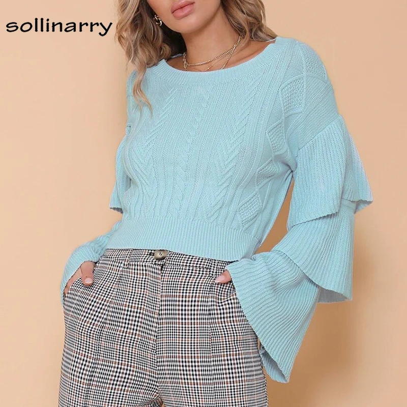 Sollinarry Fashion 2018 Harajuku Long Sleeve Ruffle Crop Sweater Women Winter Tops Streetwear Knit Pullover Jumper | Женская одежда