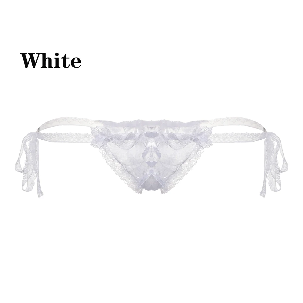 white panties Женские трусики, сексуальные, эротические, ультра-тонкие, открытая промежность, стринги, полые, нижнее белье, двойной бант, кружевное нижнее белье, Цветочные бесшовные трусы - Цвет: white panties
