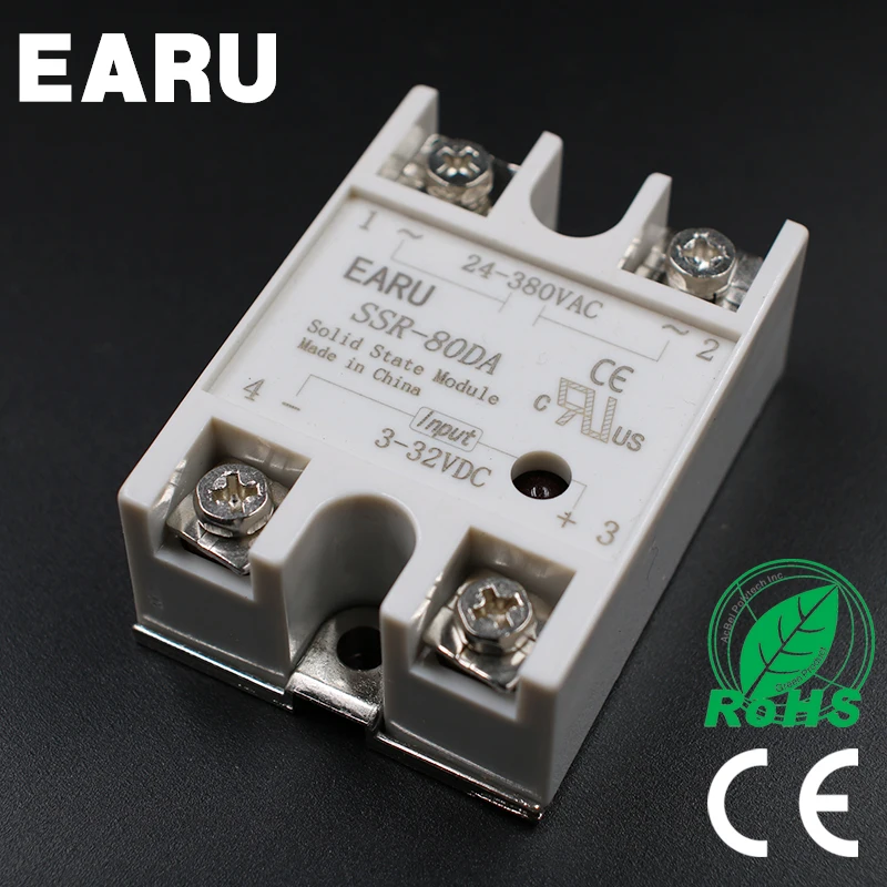 

DC 3-32V Input AC 24-480V Output SSR 80A Solid State Relay SSR-80DA SSR-80 DA for PID Temperature Controller Voltage Transformer
