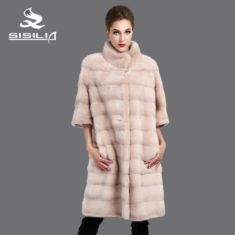 SISILIA 2016 Новый женщины шуба из натурального меха Натуральная Кожа норковая