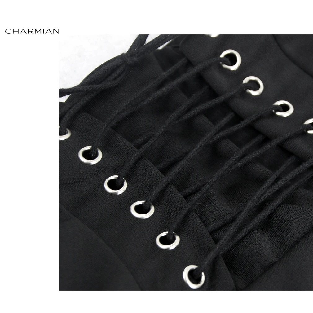 Женская черная длинная юбка Charmian в стиле стимпанк на шнуровке с высокой талией