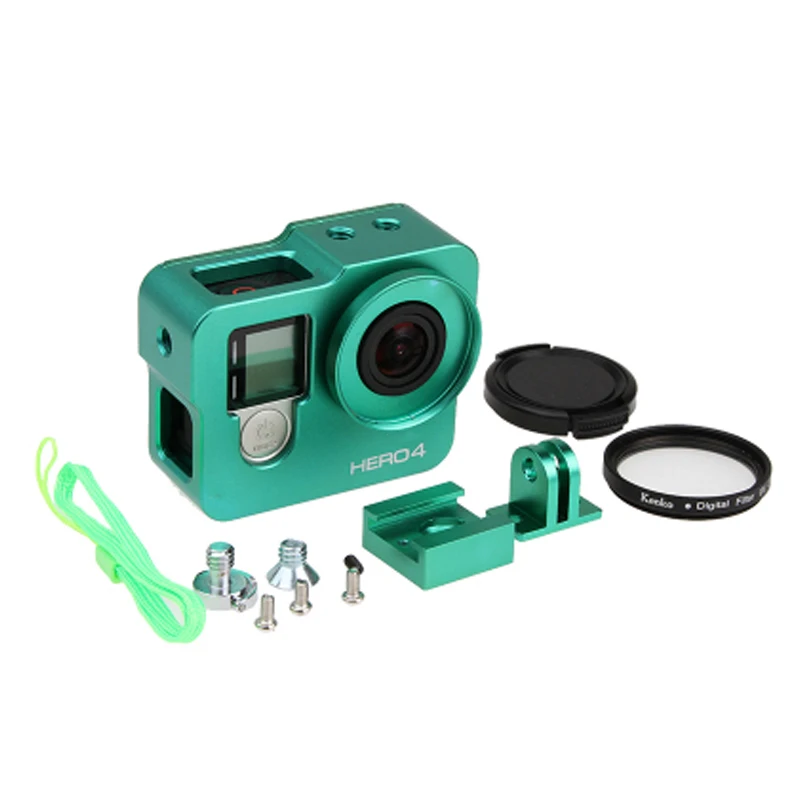 Желтый цвет Gopro hero 4 3+ чехол Защитный корпус из алюминиевого сплава чехол+ фильтр Лен для Gopro Go pro hero 4 hero 3+ аксессуары для камеры - Цвет: Желтый цвет