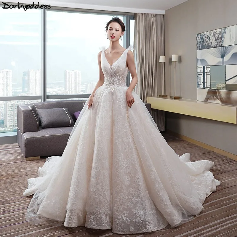 Свадебное платье с глубоким v-образным вырезом Vestido De Noiva Princesa фатиновое кружевное